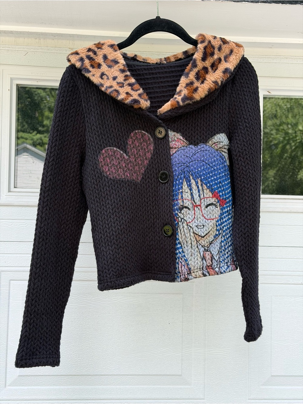 Anime Graphic Cardigan Removable Leopard Collar Women’s Small